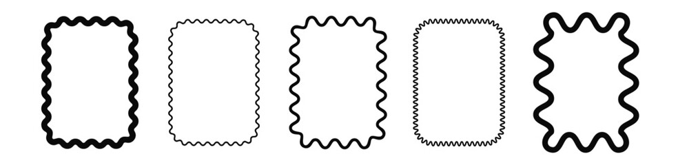 Curve black abstract frame for minimalistic decoration. Set of black wavy doodles.