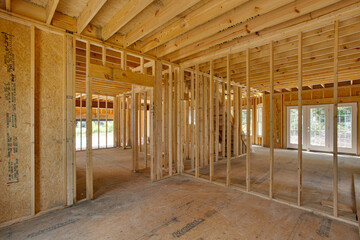 Fototapeta premium Wooden Framed Interior Structure With Open Spaces Shown