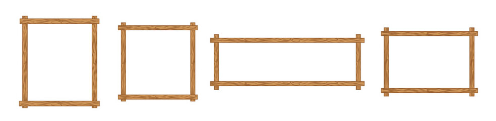 Set of wooden frame for pictures and photos. Decorative frameworks for gallery. Border for interior and exhibition.