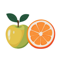 PNG Fresh apple and orange slice isolated on white background.