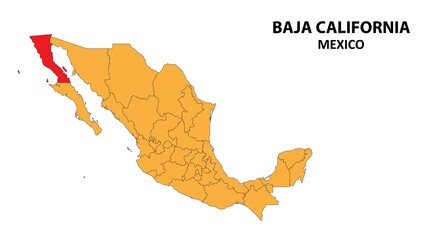 Baja California Map is highlighted on the Mexico map with detailed state and region outlines.