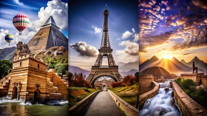 Travel Landmarks Doodle - Artistic Landscape Photography for Wanderlust Enthusiasts