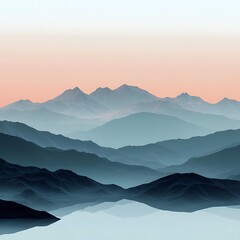 Obraz premium Serene mountain landscape at dawn with soft colors and reflections.