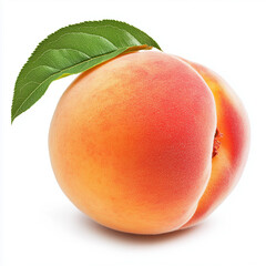 Peach with leaf isolated on white background