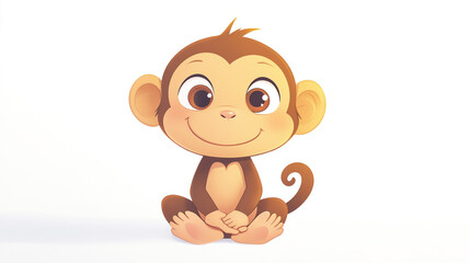 Cute Cartoon Monkey Sitting with a Smile  Adorable Baby Animal Illustration