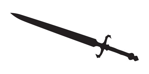 Long sword or claymore blade flat icon, sword silhouette