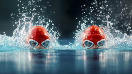 Two swimmers diving into a pool at the same time