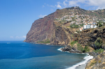 Beautiful view of the city and atlantic ocean on a summer day. Camara de Lobos. Madeira. Portugal.