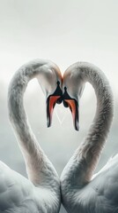 Fototapeta premium Graceful swan couple forming a heart shape with their necks, 4K hyperrealistic photo.