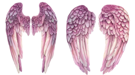 Pastel Pink Angel Wings With Detailed Feathers on White Generative AI