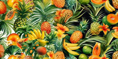 Fototapeta premium Vibrant tropical fruit arrangement showcases nature's lush bounty in a vivid setting
