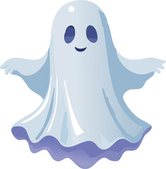 Vector illustration of a cute cartoon ghost. Halloween celebration.