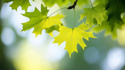 Emerald maple buds in spring.