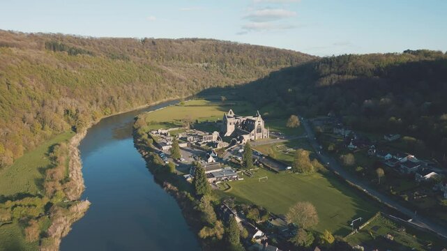 Aerial drone shot of Tintern, Monmouthshire, UK