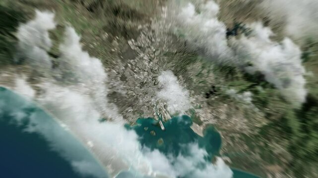Zooming on Brisbane, Australia. Earth zoom in from outer space to city. The animation continues by zoom out through clouds and atmosphere into space. View of the Earth at night. Images from NASA. 4K