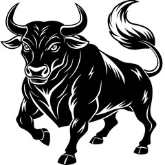 A bull charging silhouette black vector