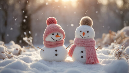 Fototapeta premium two snowmen on the snow