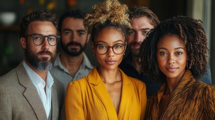 Fototapeta premium diverse group of business professionals standing confidently together showcasing unity and collaboration in a modern multiethnic business environment