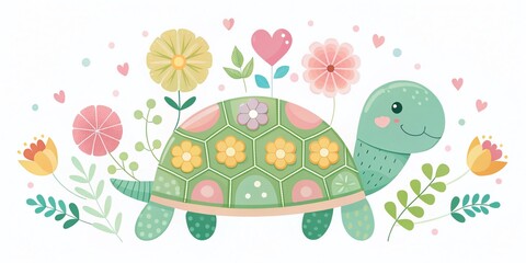 Cute Turtle Mother's Day Greeting Card Design for Nursery Decor and Apparel