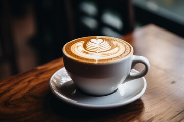 Close up of cappuccino coffee in cafe in USA