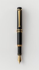 Fototapeta premium Classic black fountain pen, white background, 4K hyperrealistic photo