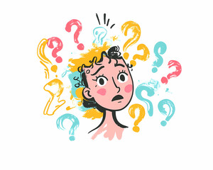 Curious Cartoon Character with Pastel Colors and Floating Symbols