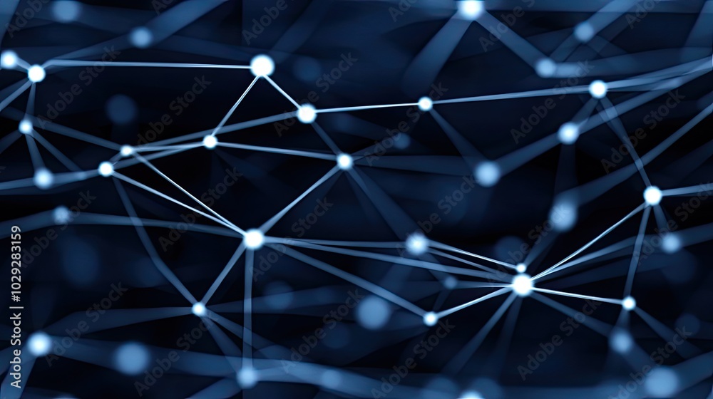 Poster this abstract dark blue background features a complex low-poly network of lines and dots, illustrati