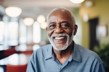 Naklejka premium Portrait of a elderly African American man smiling in nursing home
