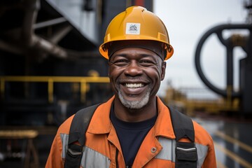 Portrait of a African American male worker on oil platform