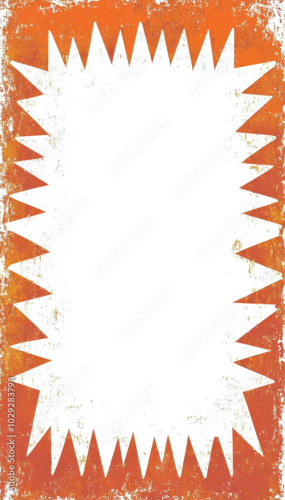 Sticker Bold orange banner with spiked border and distressed textures.