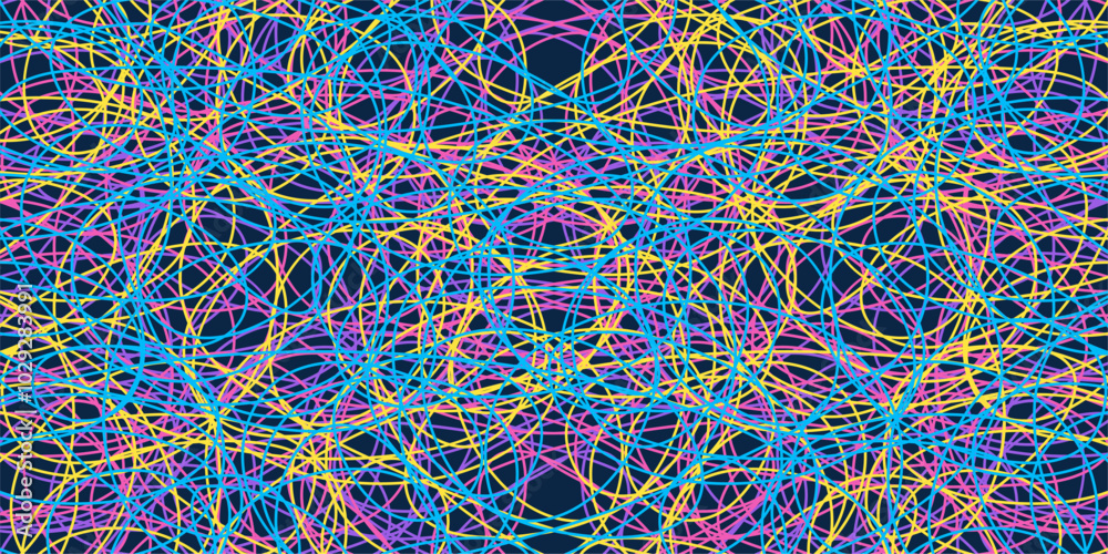 Wall mural colored tangled pattern. abstract chaotic texture. background with lines and waves. art creation