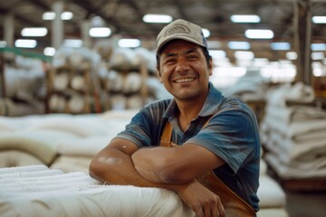 Obraz premium Portrait of a smiling Hispanic worker inside large furniture store