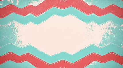 Geometric zigzag pattern in retro style with mint green and red colours.