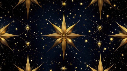 Celestial Opulence: Golden Compass Stars Illuminate Midnight Firmament in Regal Display of Festive Elegance and Cosmic Wonder