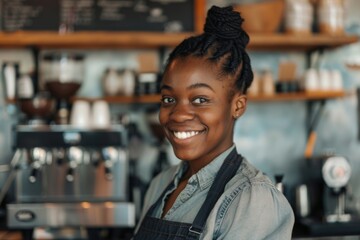 Fototapeta premium Portrait of a smiling African American female barista