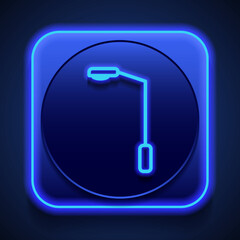 Street light simple icon. Flat design. Blue neon style on button. With shadow