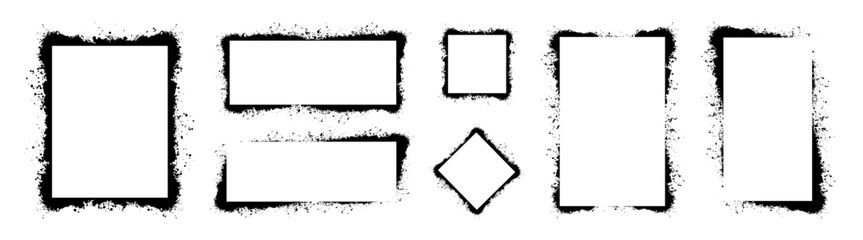 Grunge stencil frames with spray painted frame. Graffiti border for text. Square shapes set.