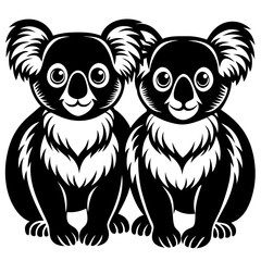 koala bears silhouette black vector