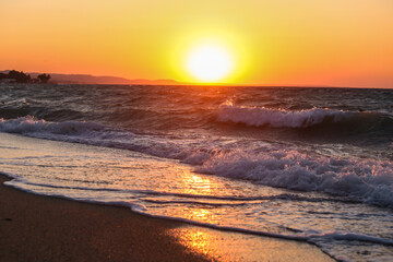 Beautiful tropical sunset scenery, colorful twilight sky, horizo