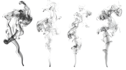 Set of Black Smoke Wisps Isolated on a White Background Generative AI