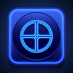 Sheild simple icon. Flat design. Blue neon style on button. With shadow