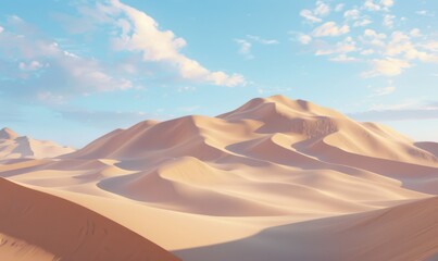 Arid desert landscape with towering sand dunes, 4K hyperrealistic photo
