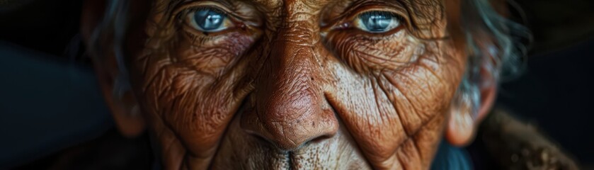 Fototapeta premium Close-up Elderly man with deep wrinkles and a wise expression