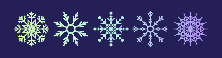 A collection of Y2K snowflake icons perfect for winter decorations. Featuring Christmas motifs and a nostalgic 90s aesthetic, this vector illustration embodies retro style with simple geometric shapes