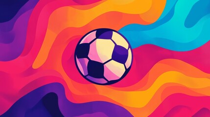 Fototapeta premium A colorful, abstract illustration featuring a soccer ball amidst vibrant, swirling patterns.