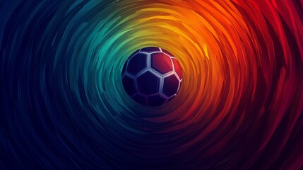 Fototapeta premium A vibrant background features swirling colors surrounding a central soccer ball, symbolizing energy and motion in sports.