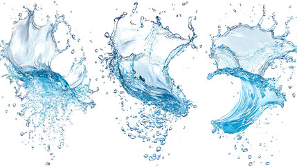 Obraz premium Collection of Dynamic Blue Water Waves Splashing on a White Backdrop Generative AI