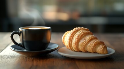 Coffee cup and croissant