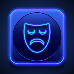 Mask simple vector icon. Flat design. Blue neon style on button. With shadow