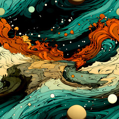 Seamless Fantasy Landscape Pattern with Mountains and Clouds